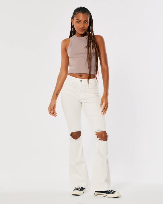 Hollister Kvinder kurvede højhuse, flarede hvide flare jeans 2H8Z756 bunde off white