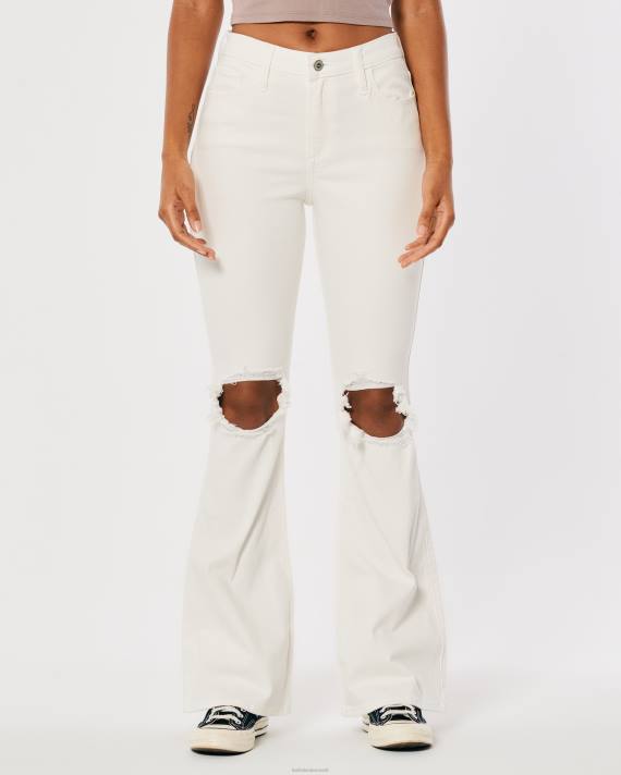 Hollister Kvinder kurvede højhuse, flarede hvide flare jeans 2H8Z756 bunde off white