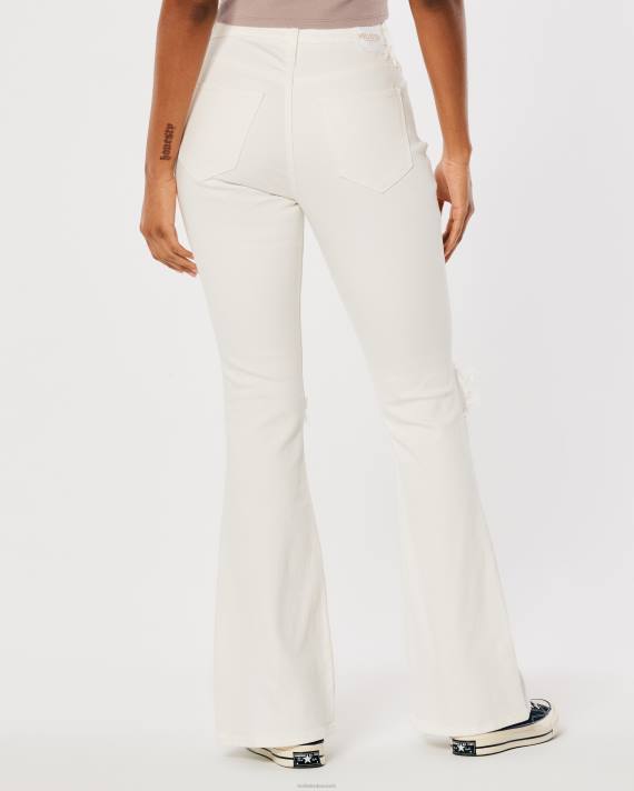 Hollister Kvinder kurvede højhuse, flarede hvide flare jeans 2H8Z756 bunde off white
