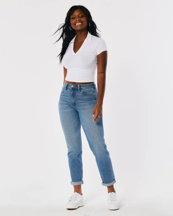 Hollister Kvinder kurvede højhuse mellemvaskede mom-jeans 2H8Z679 bunde medium vask