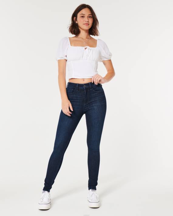Hollister Kvinder kurvede højtaljede mørkvaskede super skinny jeans 2H8Z602 bunde mørk skylning
