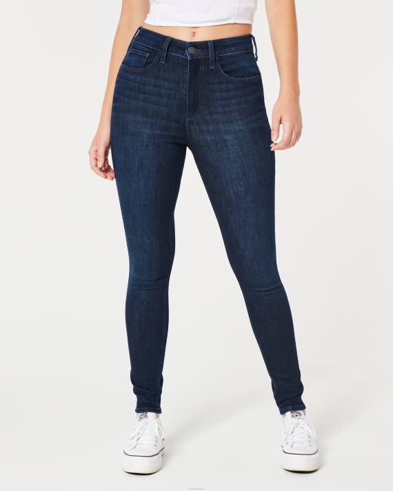Hollister Kvinder kurvede højtaljede mørkvaskede super skinny jeans 2H8Z602 bunde mørk skylning