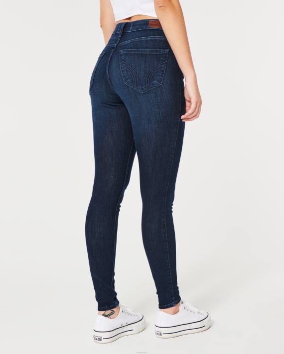 Hollister Kvinder kurvede højtaljede mørkvaskede super skinny jeans 2H8Z602 bunde mørk skylning