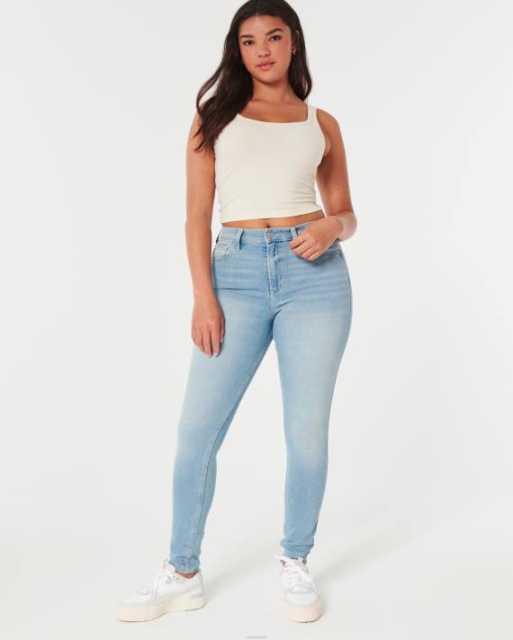 Hollister Kvinder kurvede højtaljede mellemvaskede superskinny jeans 2H8Z611 bunde let vask