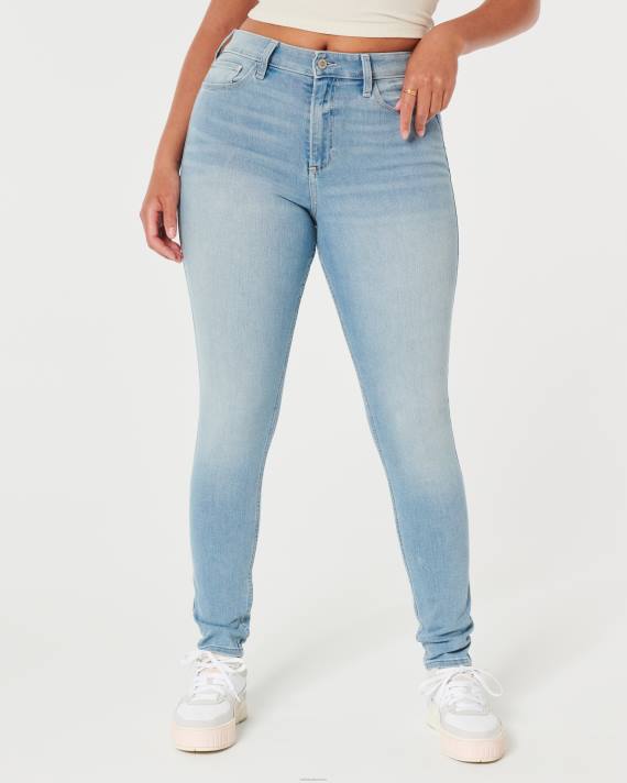 Hollister Kvinder kurvede højtaljede mellemvaskede superskinny jeans 2H8Z611 bunde let vask