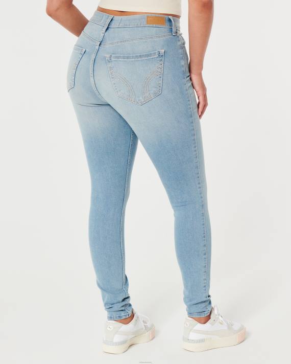 Hollister Kvinder kurvede højtaljede mellemvaskede superskinny jeans 2H8Z611 bunde let vask