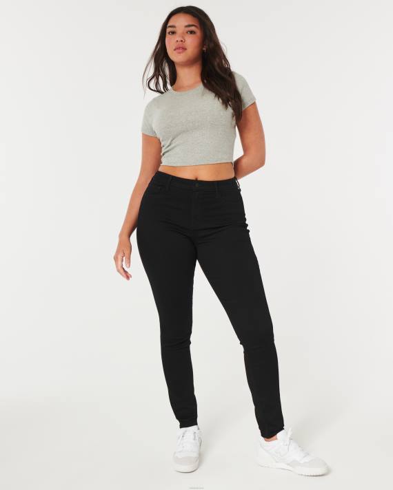 Hollister Kvinder kurvede højtaljede sorte super skinny jeans 2H8Z531 bunde sort