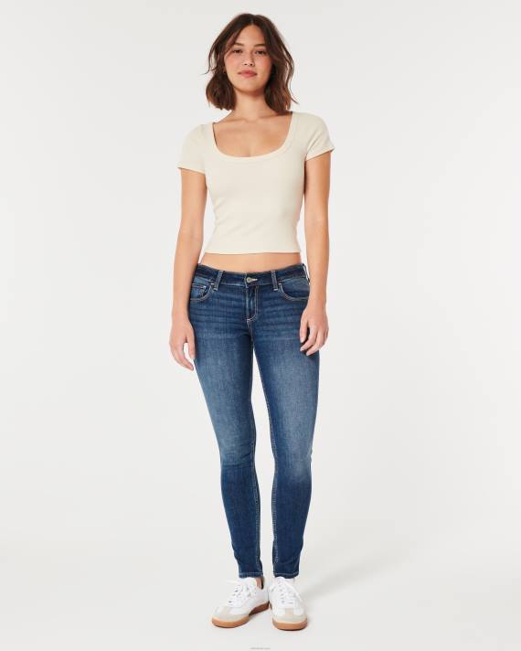 Hollister Kvinder kurvede lavtaljede mørkvaskede super skinny jeans 2H8Z609 bunde mørk vask falmer
