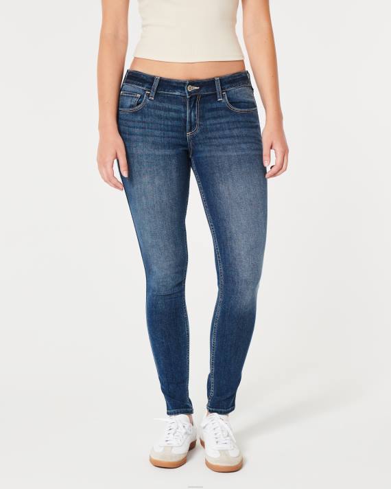 Hollister Kvinder kurvede lavtaljede mørkvaskede super skinny jeans 2H8Z609 bunde mørk vask falmer