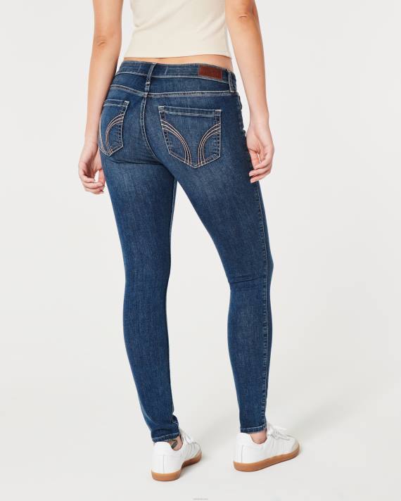 Hollister Kvinder kurvede lavtaljede mørkvaskede super skinny jeans 2H8Z609 bunde mørk vask falmer