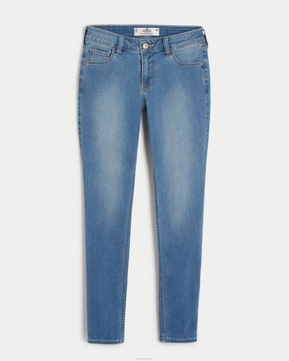 Hollister Kvinder kurvede lavtaljede mellemvaskede superskinny jeans 2H8Z678 bunde let medium vask