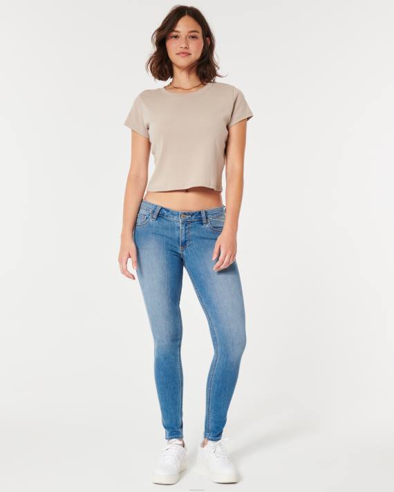 Hollister Kvinder kurvede lavtaljede mellemvaskede superskinny jeans 2H8Z678 bunde let medium vask