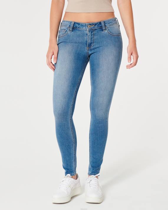 Hollister Kvinder kurvede lavtaljede mellemvaskede superskinny jeans 2H8Z678 bunde let medium vask