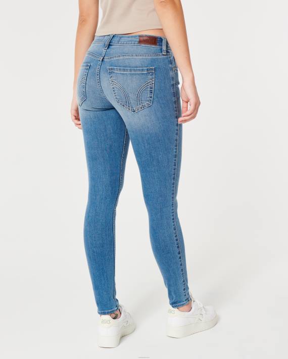 Hollister Kvinder kurvede lavtaljede mellemvaskede superskinny jeans 2H8Z678 bunde let medium vask
