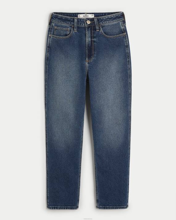 Hollister Kvinder kurvede, mørke mom-jeans i høj talje 2H8Z572 bunde mørk vask