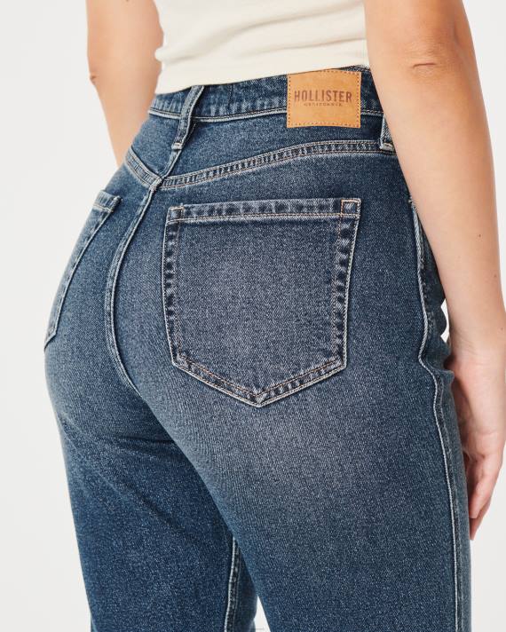 Hollister Kvinder kurvede, mørke mom-jeans i høj talje 2H8Z572 bunde mørk vask