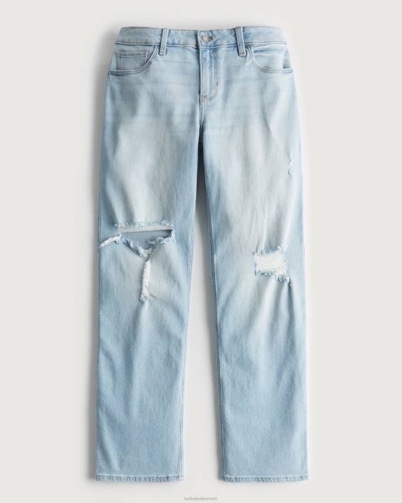 Hollister Kvinder lav talje rippet let vask y2k dad jeans 2H8Z719 bunde let knæ rippet vask