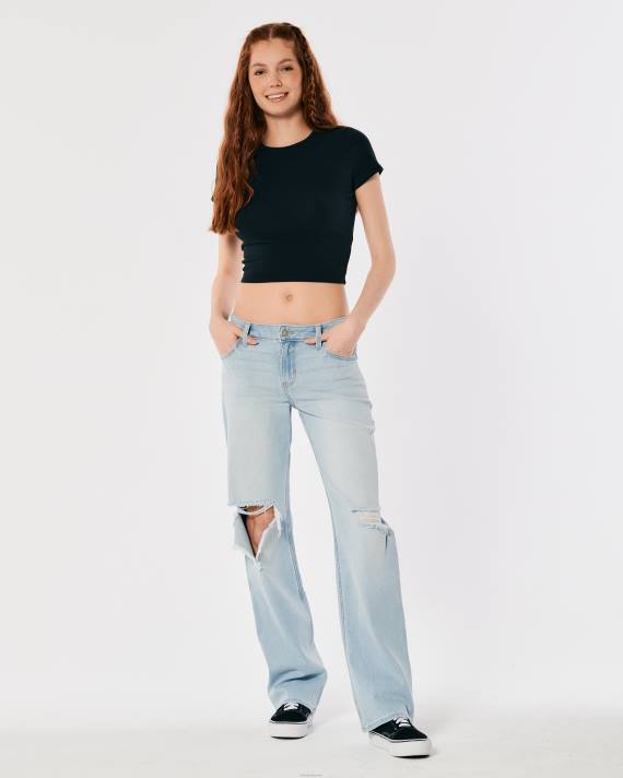 Hollister Kvinder lav talje rippet let vask y2k dad jeans 2H8Z719 bunde let knæ rippet vask