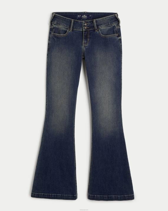 Hollister Kvinder lavtaljede mørkevaskede y2k flare jeans 2H8Z600 bunde mørk vask
