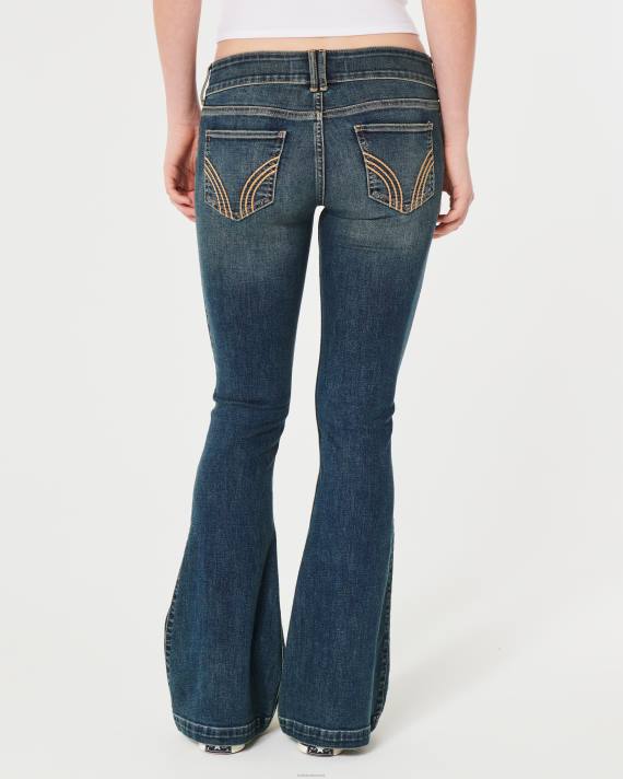 Hollister Kvinder lavtaljede mørkevaskede y2k flare jeans 2H8Z600 bunde mørk vask