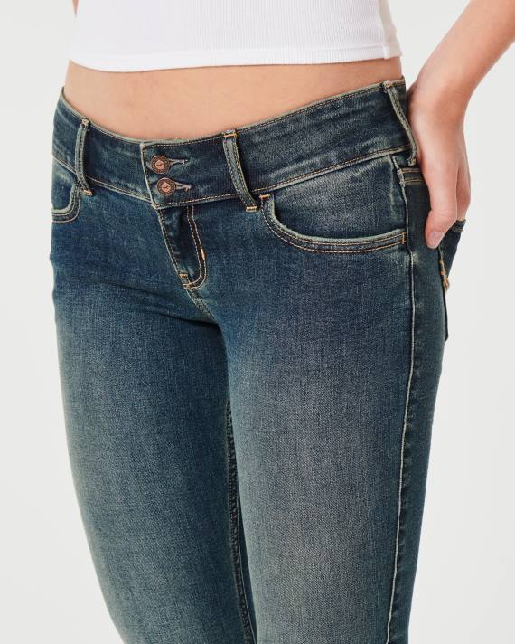 Hollister Kvinder lavtaljede mørkevaskede y2k flare jeans 2H8Z600 bunde mørk vask
