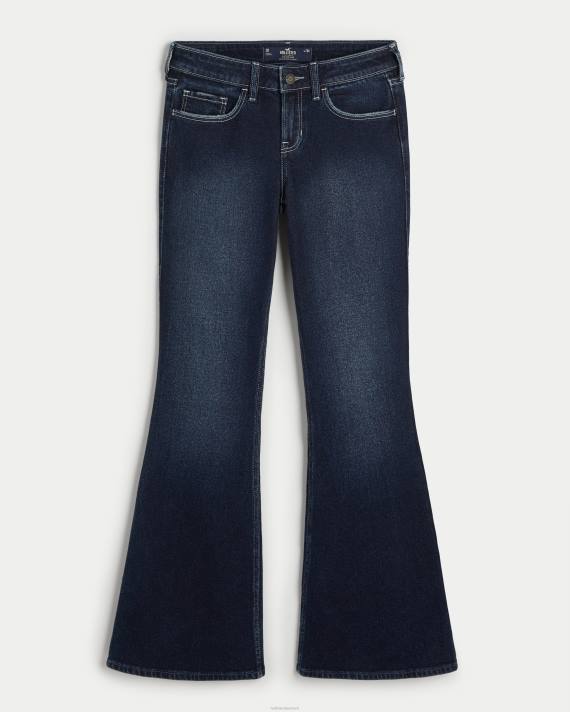 Hollister Kvinder lavtaljede vintage flare jeans med mørk vask 2H8Z651 bunde mørk vask
