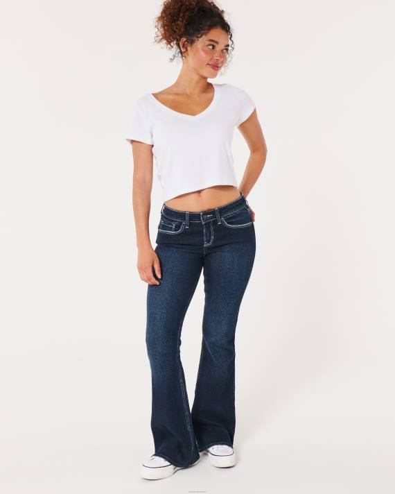 Hollister Kvinder lavtaljede vintage flare jeans med mørk vask 2H8Z651 bunde mørk vask