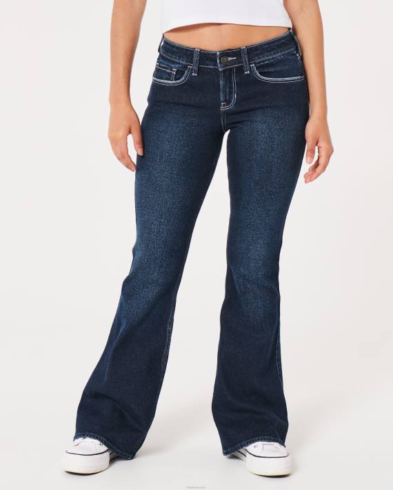Hollister Kvinder lavtaljede vintage flare jeans med mørk vask 2H8Z651 bunde mørk vask