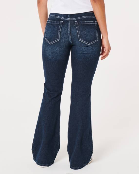 Hollister Kvinder lavtaljede vintage flare jeans med mørk vask 2H8Z651 bunde mørk vask