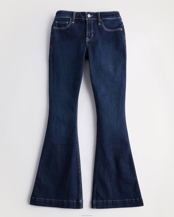 Hollister Kvinder lavtstående mørk vask flare jeans med kontrastsøm 2H8Z681 bunde mørk vask