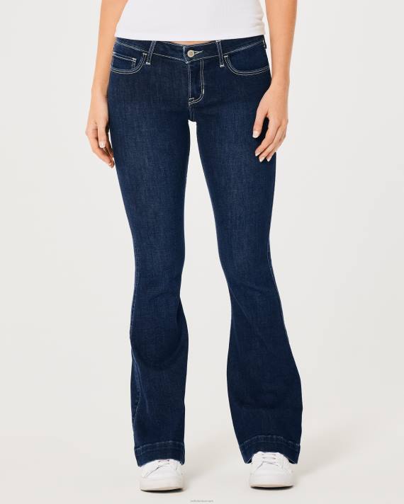 Hollister Kvinder lavtstående mørk vask flare jeans med kontrastsøm 2H8Z681 bunde mørk vask