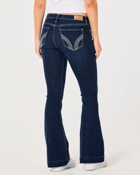 Hollister Kvinder lavtstående mørk vask flare jeans med kontrastsøm 2H8Z681 bunde mørk vask