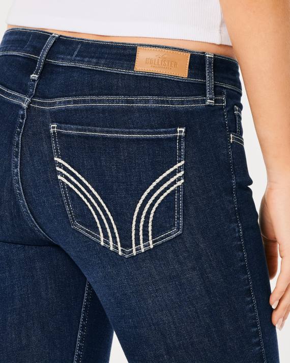 Hollister Kvinder lavtstående mørk vask flare jeans med kontrastsøm 2H8Z681 bunde mørk vask
