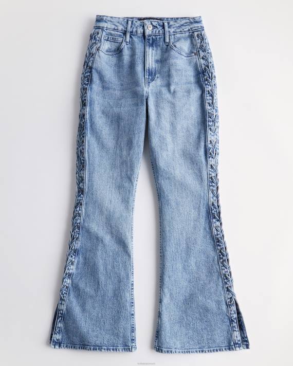 Hollister Kvinder social turist højest talje let medium vask flare jeans med snørebånd i siden 2H8Z761 bunde let medium vask