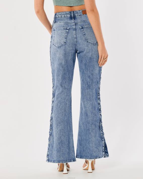Hollister Kvinder social turist højest talje let medium vask flare jeans med snørebånd i siden 2H8Z761 bunde let medium vask