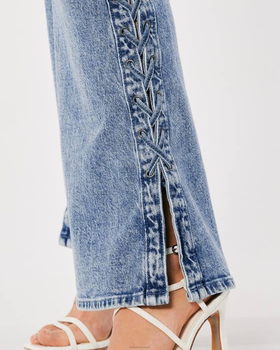 Hollister Kvinder social turist højest talje let medium vask flare jeans med snørebånd i siden 2H8Z761 bunde let medium vask