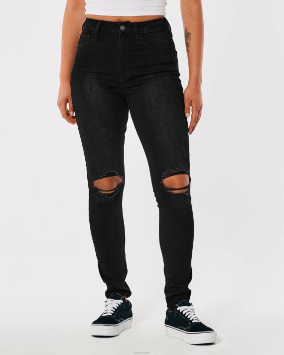 Hollister Kvinder sorte super skinny jeans i ultra høj rise 2H8Z694 bunde sort revet