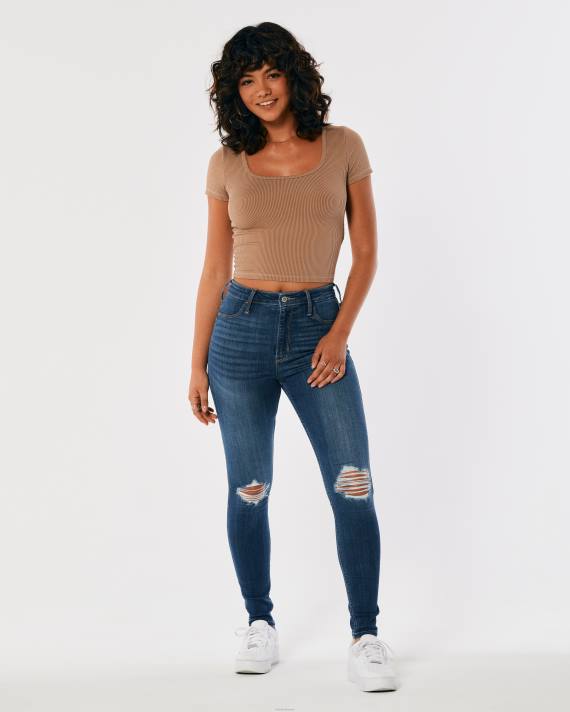 Hollister Kvinder ultra høj-talje ripped medium vask jean leggings 2H8Z685 bunde medium ødelægge