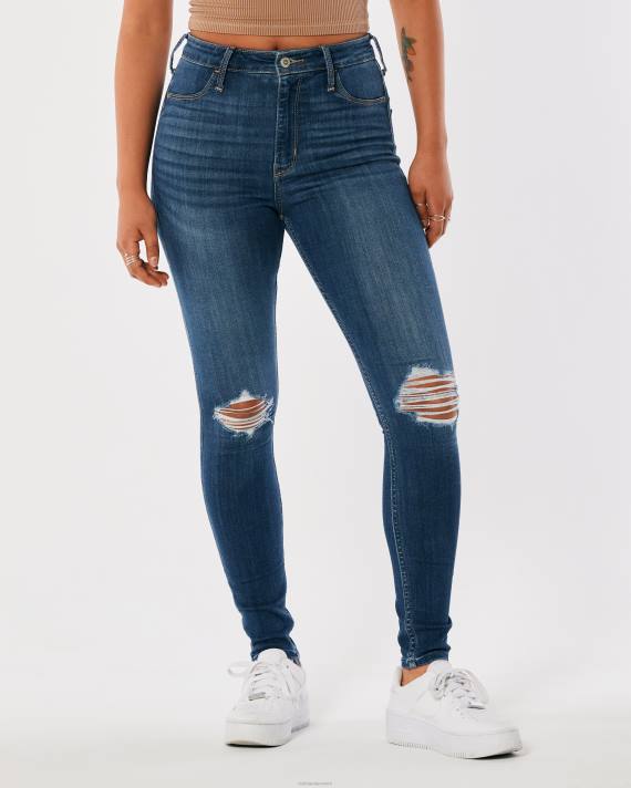 Hollister Kvinder ultra høj-talje ripped medium vask jean leggings 2H8Z685 bunde medium ødelægge