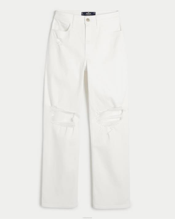 Hollister Kvinder ultra høje ripped hvide far jeans 2H8Z601 bunde revet hvidt