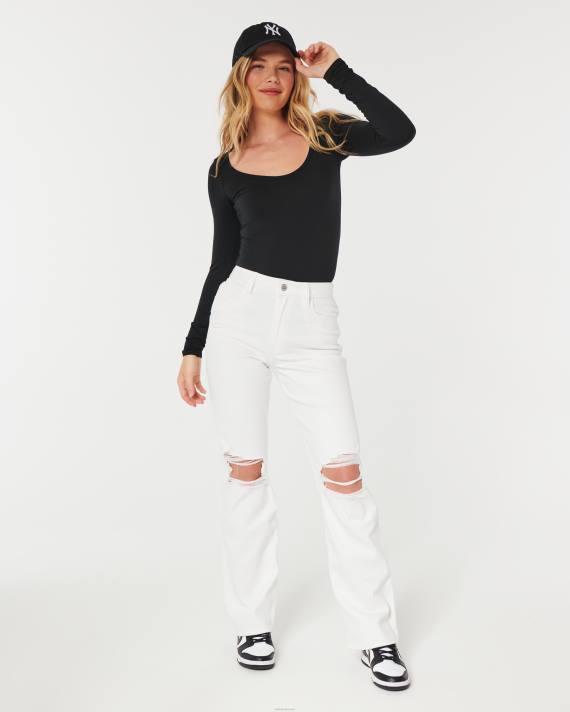 Hollister Kvinder ultra høje ripped hvide far jeans 2H8Z601 bunde revet hvidt