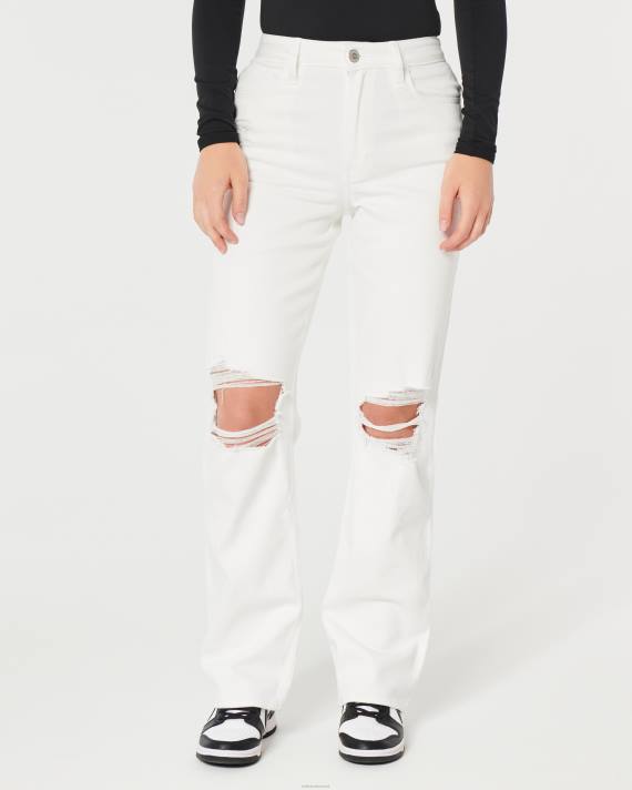 Hollister Kvinder ultra høje ripped hvide far jeans 2H8Z601 bunde revet hvidt