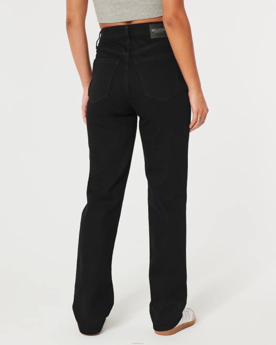 Hollister Kvinder ultra høje rippede sorte 90\'er straight jeans 2H8Z592 bunde sort revet