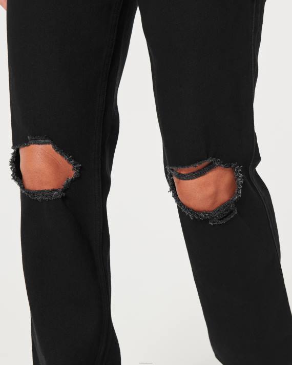 Hollister Kvinder ultra høje rippede sorte 90\'er straight jeans 2H8Z592 bunde sort revet