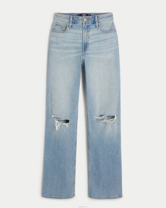 Hollister Kvinder ultra højhuse ripped light wash dad jeans 2H8Z510 bunde let rippet vask
