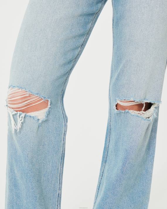 Hollister Kvinder ultra højhuse ripped light wash dad jeans 2H8Z510 bunde let rippet vask