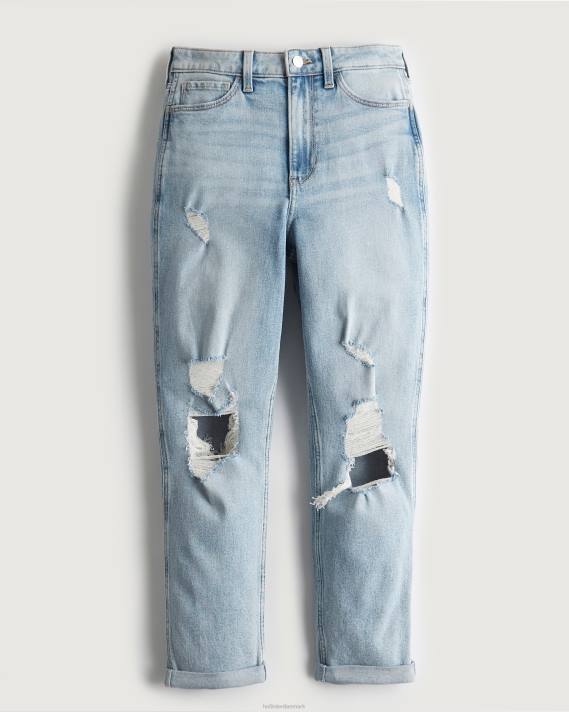 Hollister Kvinder ultra højhuse ripped light wash mom jeans 2H8Z525 bunde lys ødelægge