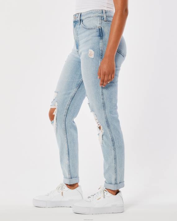 Hollister Kvinder ultra højhuse ripped light wash mom jeans 2H8Z525 bunde lys ødelægge