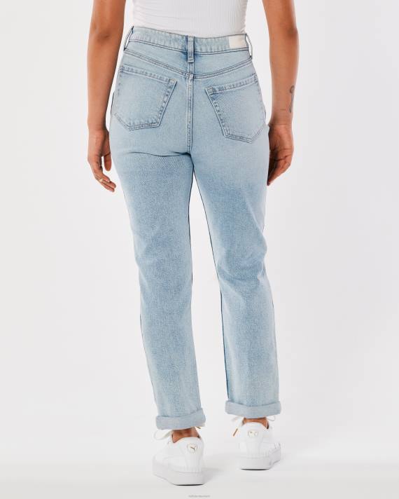 Hollister Kvinder ultra højhuse ripped light wash mom jeans 2H8Z525 bunde lys ødelægge