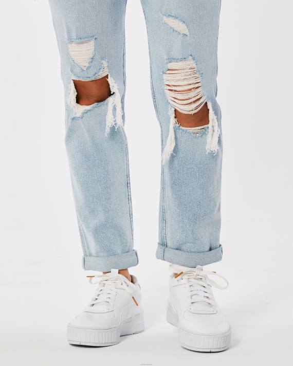 Hollister Kvinder ultra højhuse ripped light wash mom jeans 2H8Z525 bunde lys ødelægge